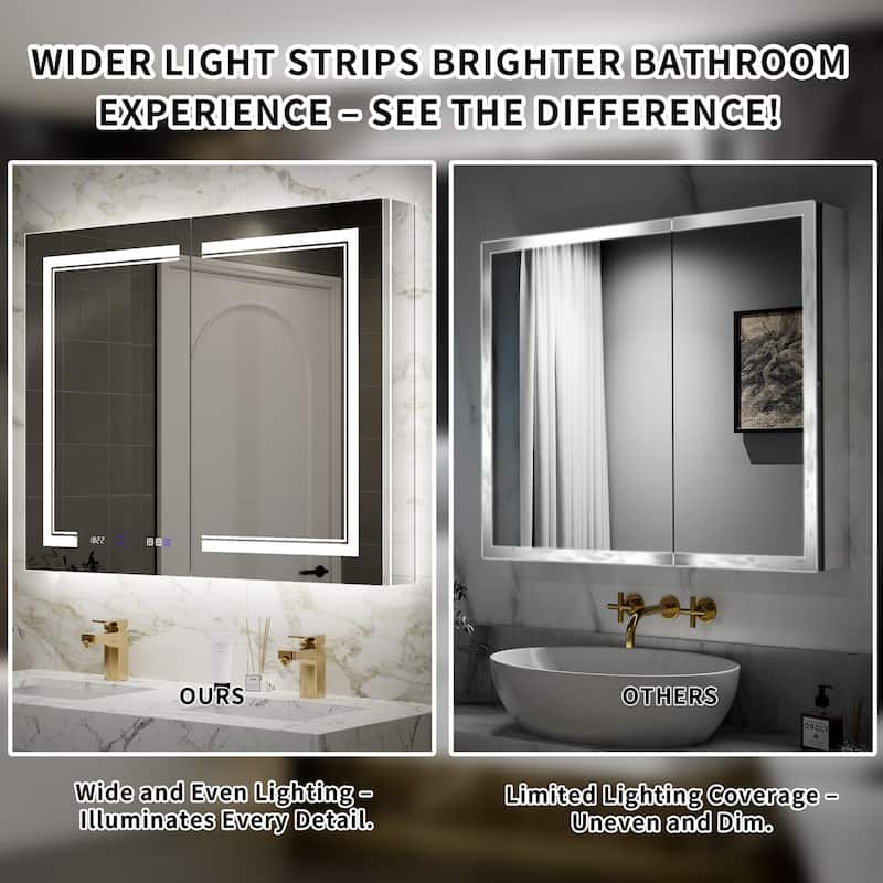 Modland Recessed Smart Mirror Cabinet 24-48x32" with Lights, Anti-Fog, Outlet & Magnifier - Adjustable Shelves