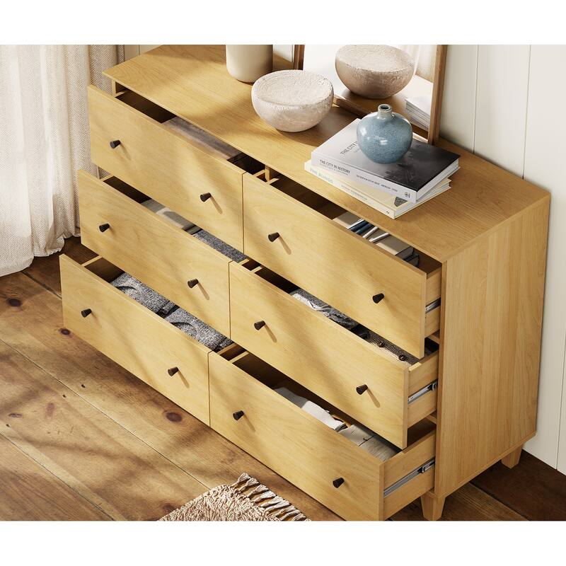 WAMPAT 6-Drawer Dresser and Nightstands Set of 3 for Bedroom