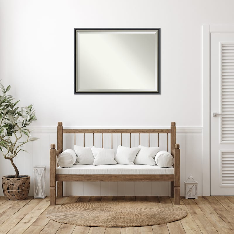 Theo Black Silver Beveled Wood Framed Wall Mirror