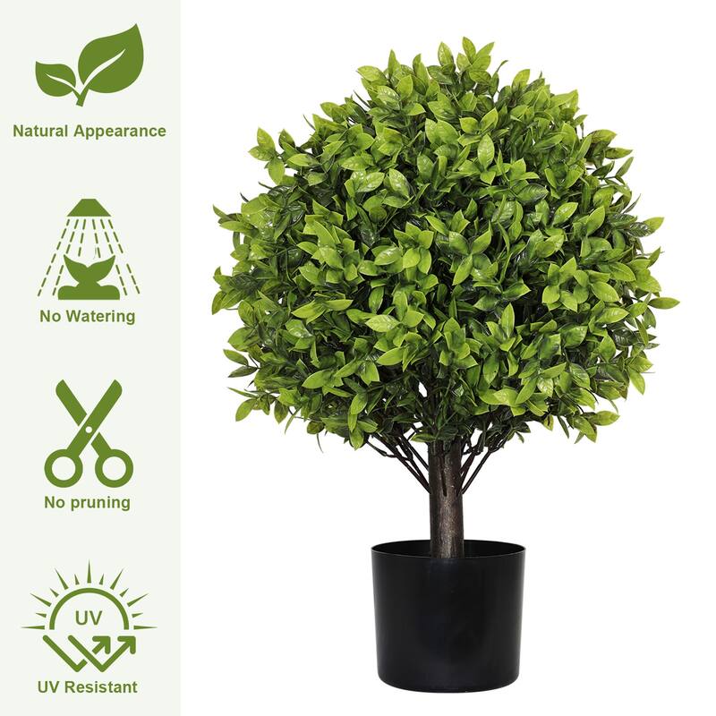 22in Artificial Boxwood Topiary Ball Trees in Pots for Indoor Outdoor Home Garden Decor 2pcs/set