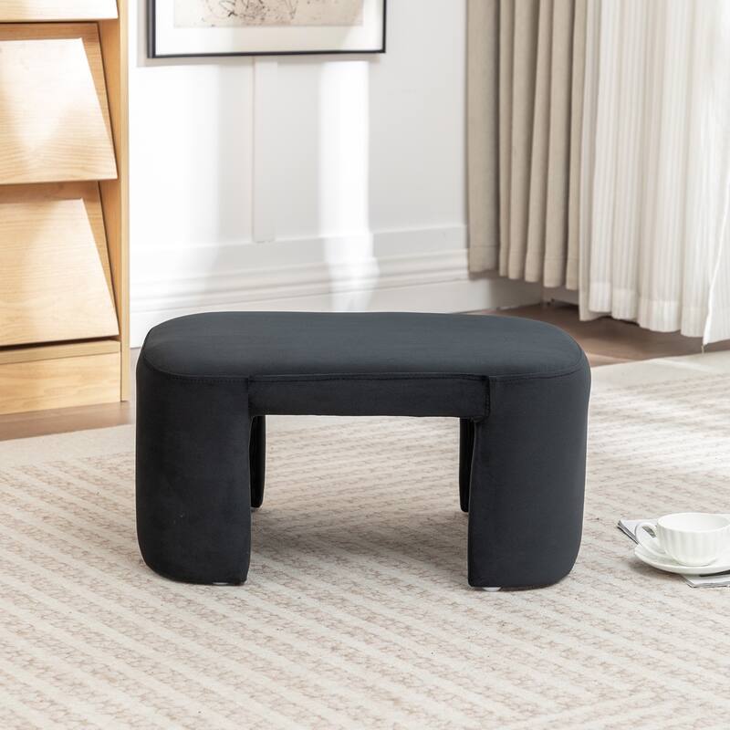 SEYNAR Modern Velvet Rectangle Accent Ottoman - Black