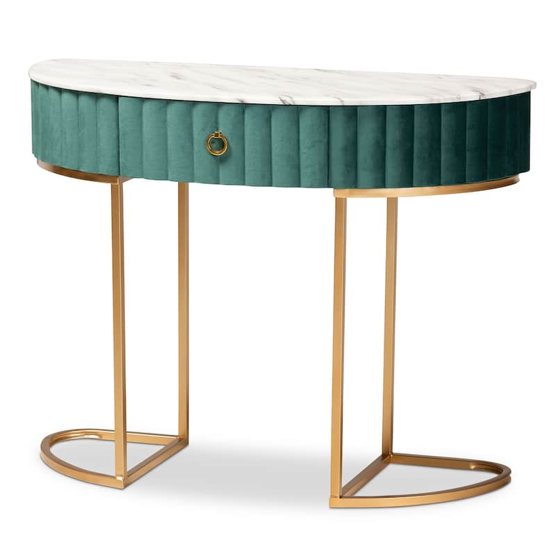 Beale Luxe and Glam Upholstered 1-Drawer Console Table - Green