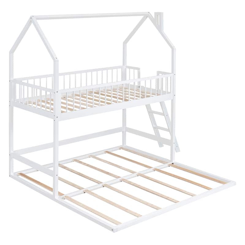 Twin Over TwinTwin House Bunk Bed with Extending Trundle and Ladder