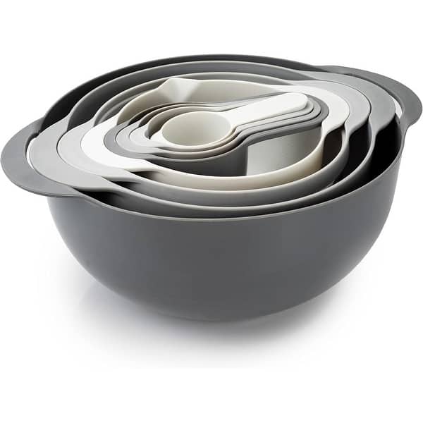 COOK WITH COLOR Nesting Bowls with Measuring Cups Colander and Sifter Set - Grey