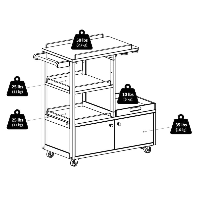 Galen Entertainment Cart, Espresso - 34.25 x 16.77 x 34.37 inches