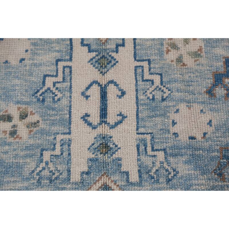 Hand Knotted Oriental 100% Wool Carpet Transitional Geometric Navy Blue & Blues Oushak Area Rug - 11' 2'' X 7' 11''