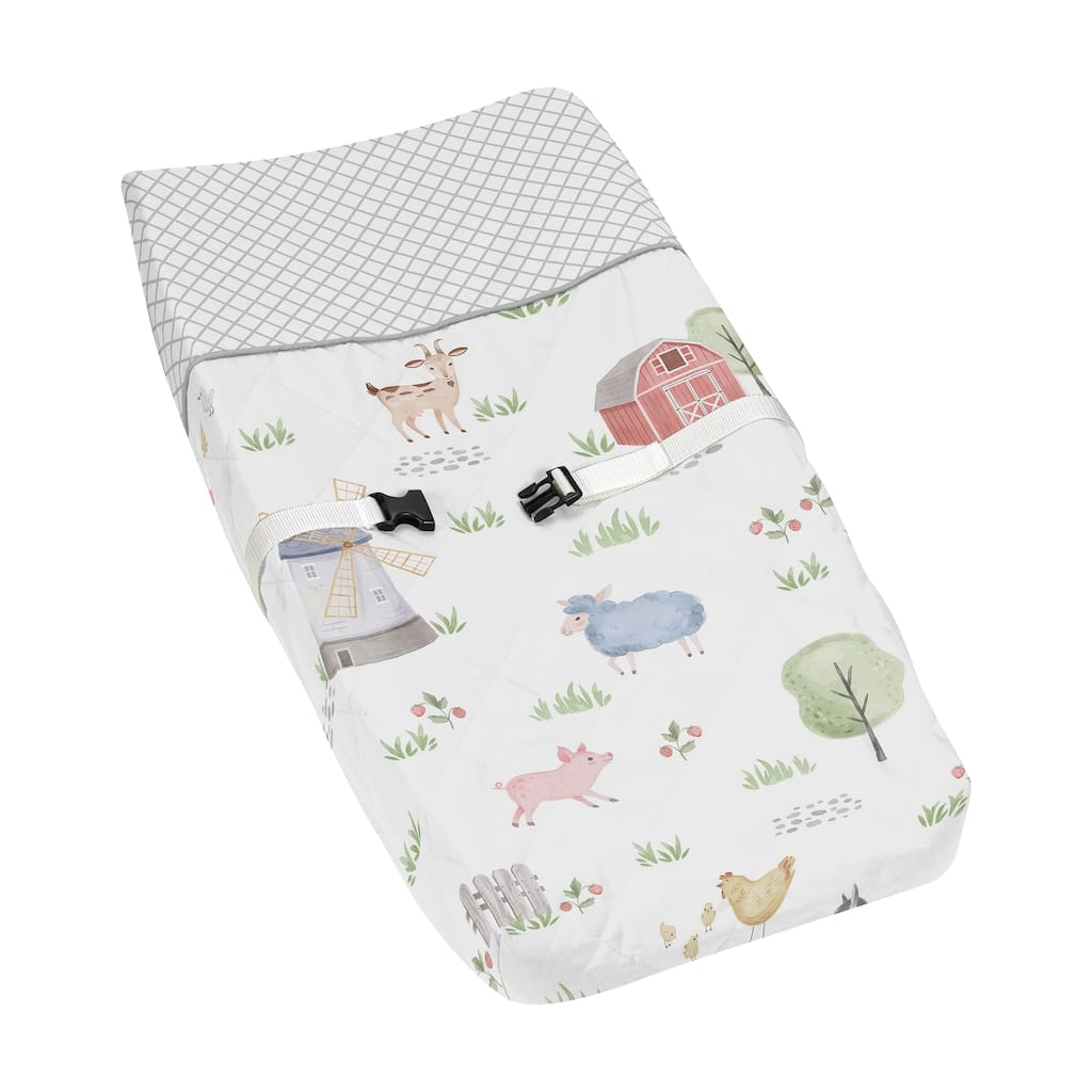 Farm Animals Collection Boy or Girl Changing Pad Cover - Watercolor Farmhouse Lattice Horse Cow Sheep Pig