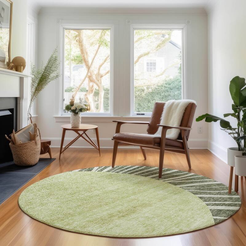 Premium Washable Super Soft Contemporary Rays Mayfield Rug - Olive - 8' x 8' - Round