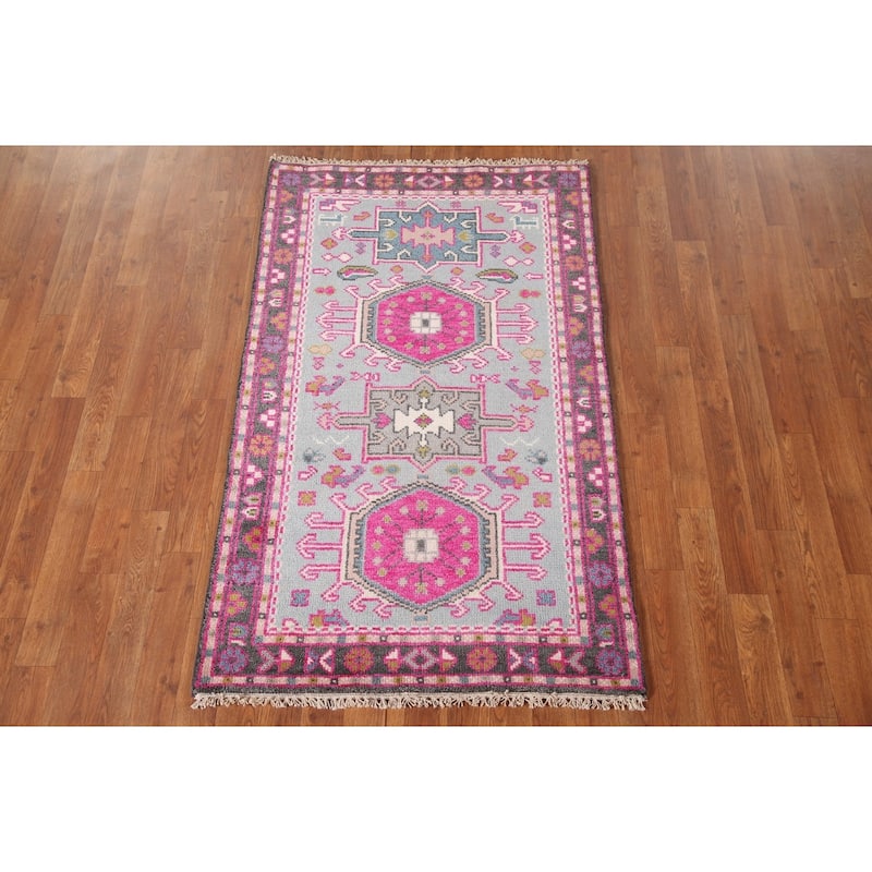 Geometric Kazak Accent Rug Handmade Wool Carpet - 2'11"x 4'11"