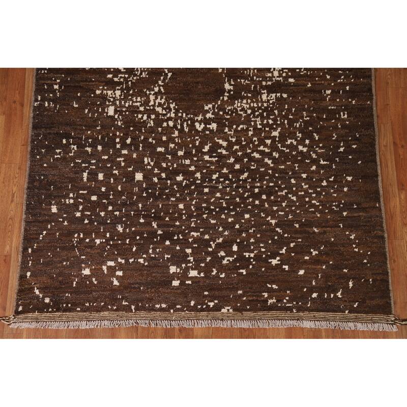 Hand Knotted Oriental 100% Wool Carpet Tribal Tribal Brown Moroccan Area Rug - 8' 2'' X 5' 8''