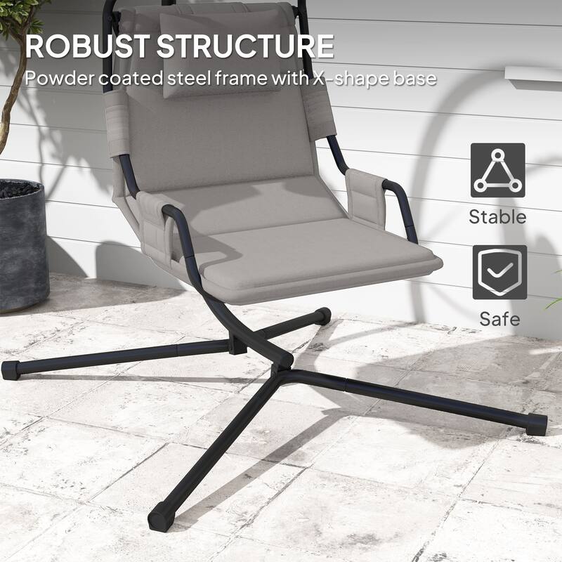 Patio Swing Chair with Steel Frame, Cushion, and Adjustable Swing - 46.5" L x 38.6" W x 75.6" H