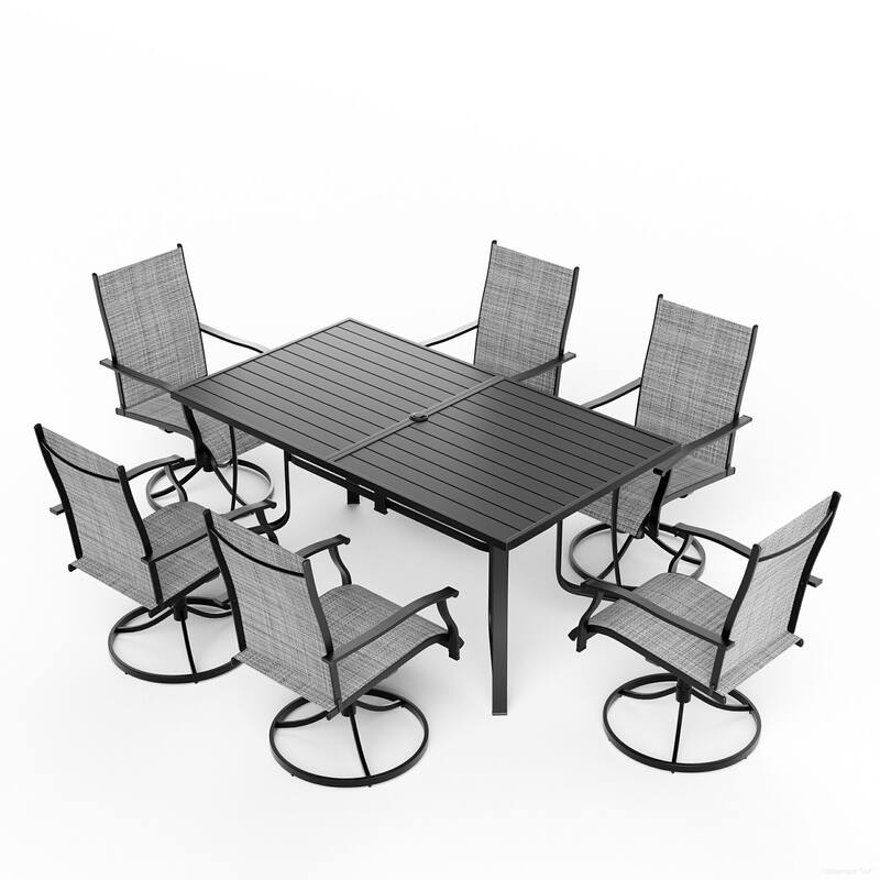 Patio Dining Set w Textilene / Swivel Rocking Chairs, Outdoor Table & Chairs w Adjustable Umbrella Hole, 5/7/9-Piece Garden Set
