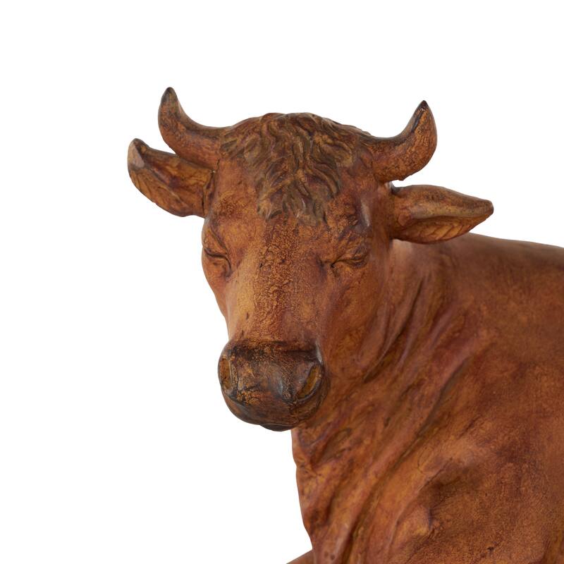 Polystone Cow Decorative Sculpture with Sitting Roosters and Chicks - Copper or Cream