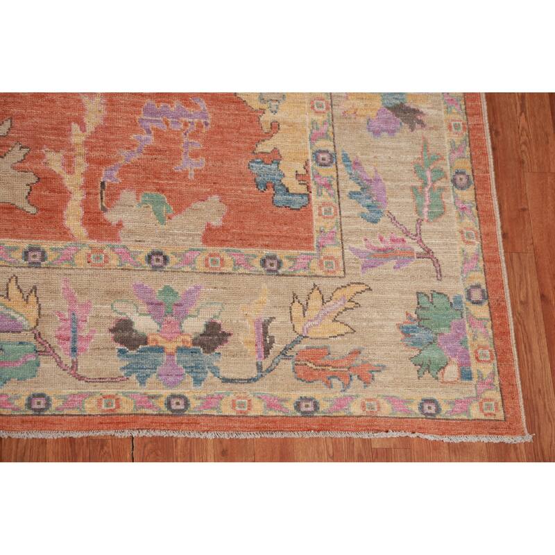 Hand Knotted Oriental 100% Wool Carpet Transitional All-Over Oranges & Rust Oushak Area Rug - 11' 9'' X 9' 4''