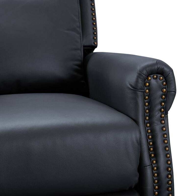 Genuine Leather Push Back Adjustable Recliner with Comfortable Arms for Living Room Chair