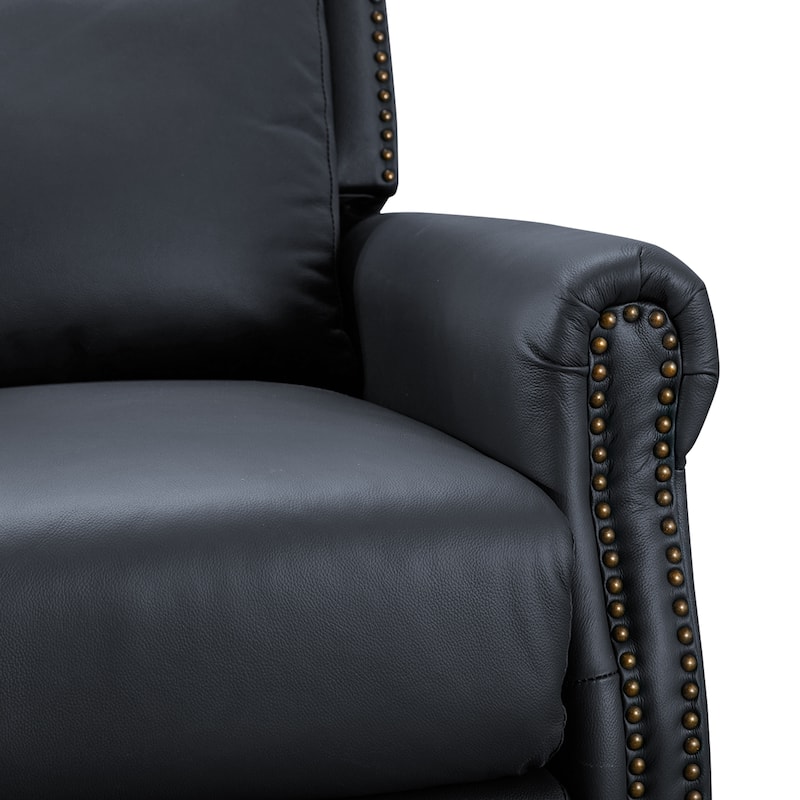 Mid-century Genuine Leather Recliner Push Back Adjustable Recliner Chairs with Comfortable Arms Set of 2