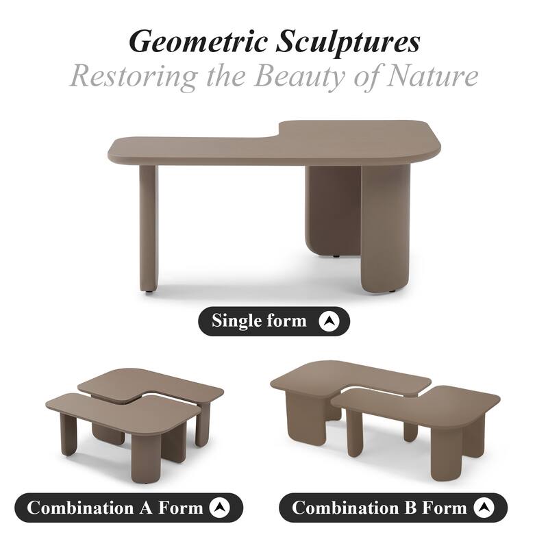 35.43" L-Shape Modern Coffee Table Upgraded, Cocktail Table with Multi-layer Green Paint, Drinking Side Table