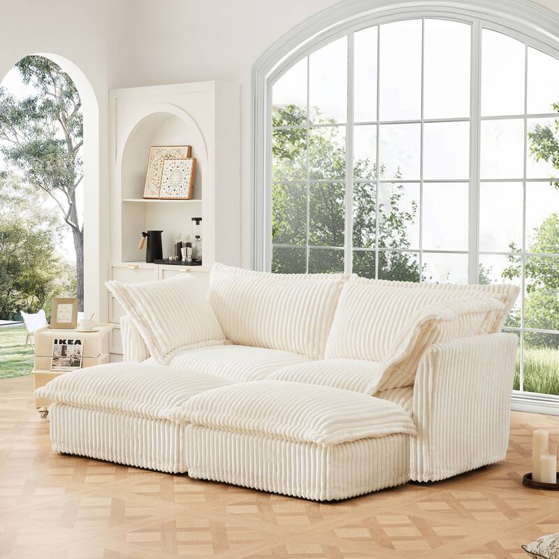 83.4" Corduroy 2-Seater Sectional Sofa with Ottomans
