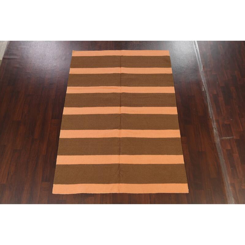 Stripe Modern Kilim Oriental Wool Area Rug Hand-woven Bedroom Carpet - 6'1" x 8'8"