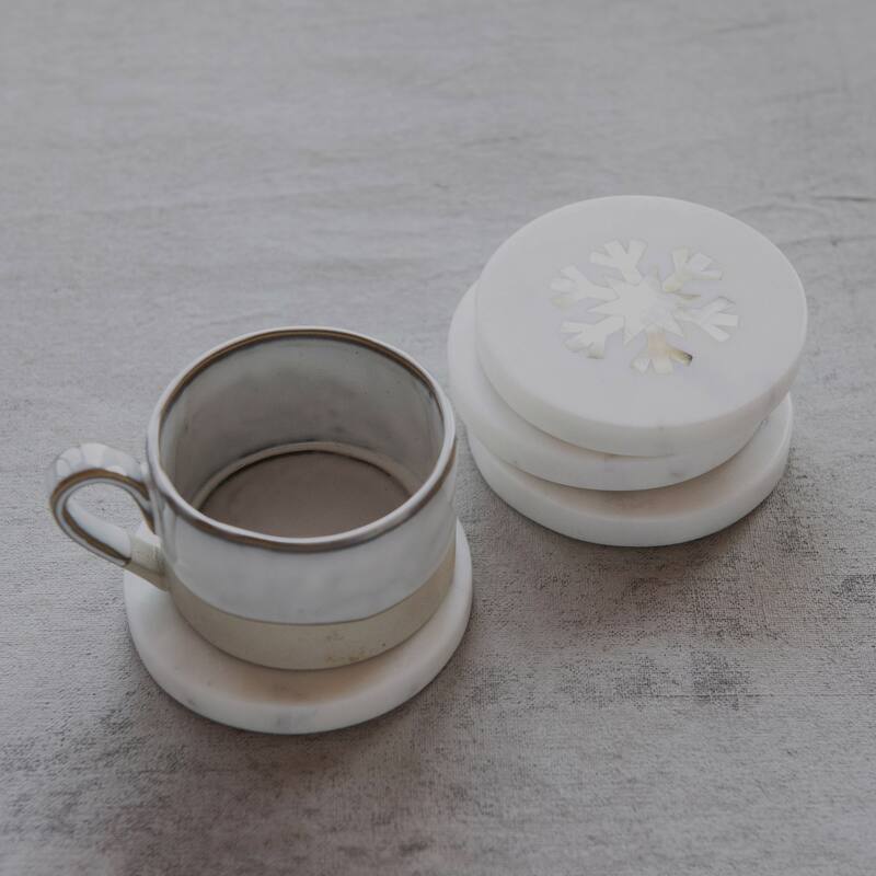 Marble Coasters with Mother of Pearl Snowflake Inlay, Set of 4