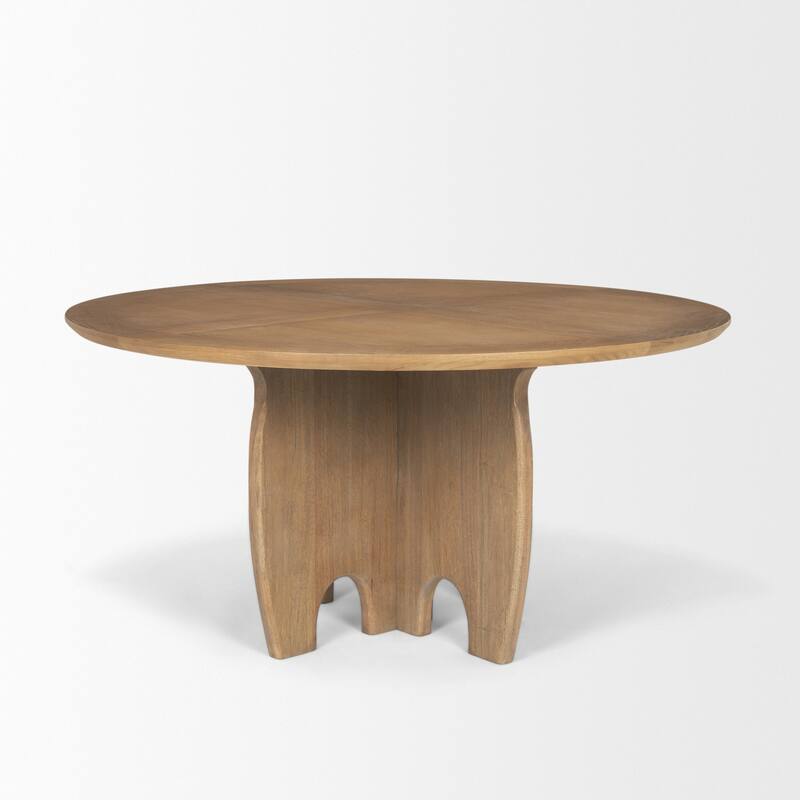 HomeRoots 59" Brown Solid Wood Pedestal Base Round Top Dining Table - 59.00 in. x 30.00 in. x 59.00 in.