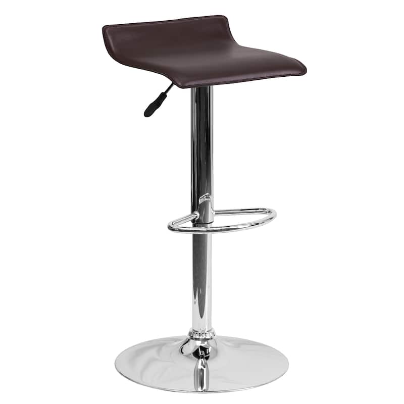 2 Pack Contemporary Vinyl Adjustable Height Barstool with Solid Wave Seat - 15"W x 15"D x 25.5" - 34"H
