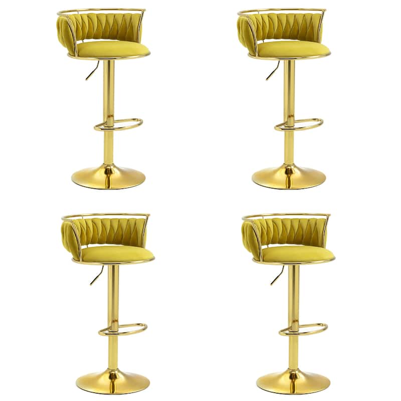 Velvet Upholstered Adjustable Bar Stool Swivel Counter Chair Set of 2