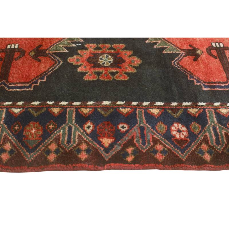 Noori Rug Fine Vintage Distressed Sanaz Red/Charcoal Runner - 3'4" x 9'8"