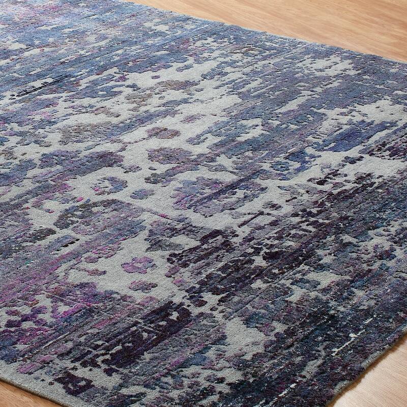 Transitional Purple Hand-Knotted Wool & Viscose Area Rug