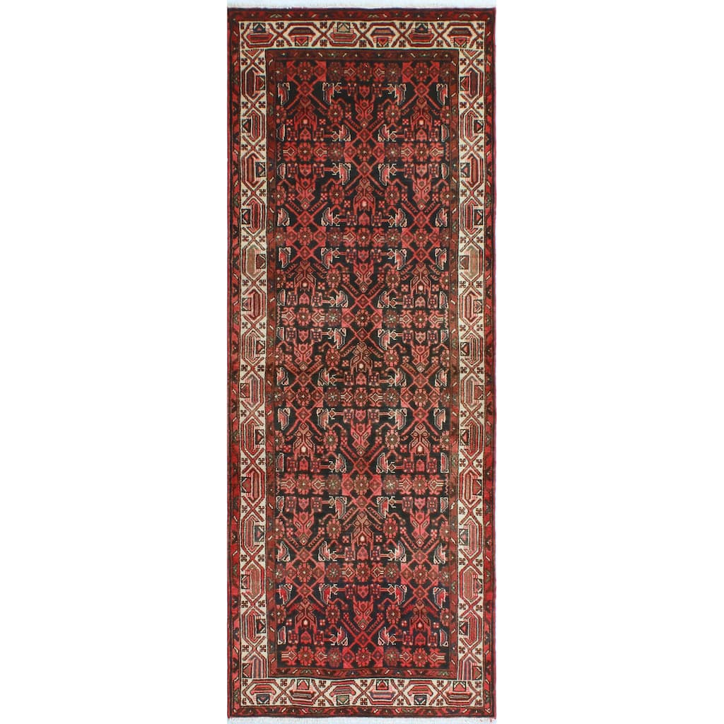 Fine Vintage Distressed Akhlaq Charcoal/Ivory Runner - 3'7" x 9'5"