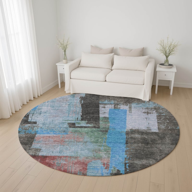 Premium Washable Super Soft Abstract Contemporary Mayfield Rug - Sky - 8' x 8'