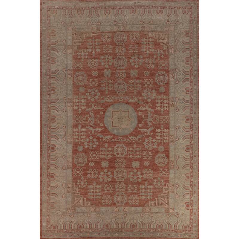 Geometric Oushak Turkish Large Rug Handmade Wool Carpet - 10'2"x 13'8"