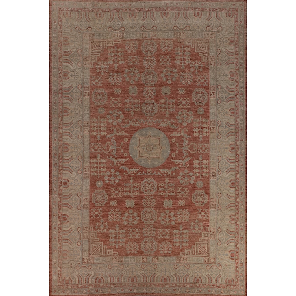 Geometric Oushak Turkish Large Rug Handmade Wool Carpet - 10'2"x 13'8"
