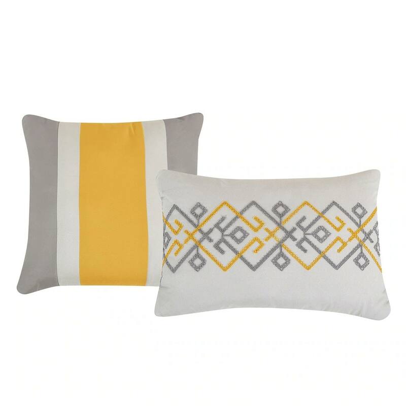 9 Piece Bed-in-a-Bag Yellow Grey Geometric Modern Solid Soft Bedding Comforter Set