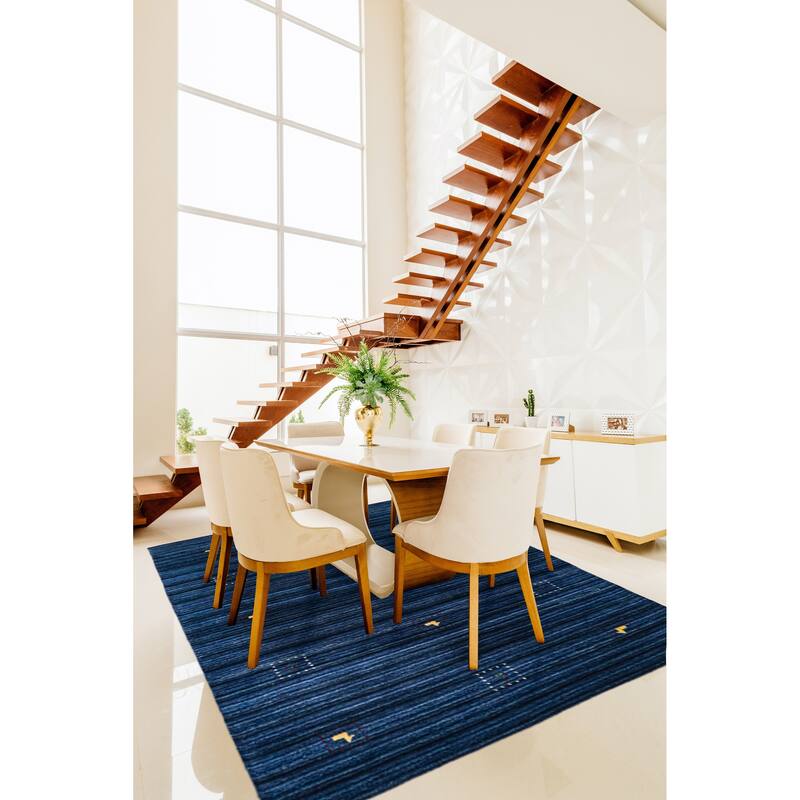 ECARPETGALLERY Hand Loomed Kashkuli Gabbeh Navy Wool Rug - 4'10 x 6'10