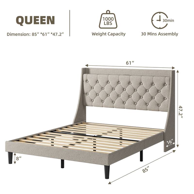 Bed Frame with Charging Station and Storage Shelf
