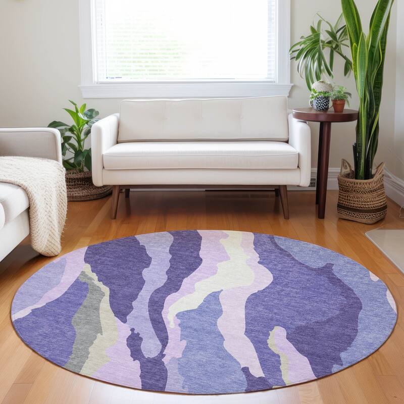 Machine Washable Indoor/ Outdoor Abstract Contemporary Chantille Rug - Purple - 8' x 8'