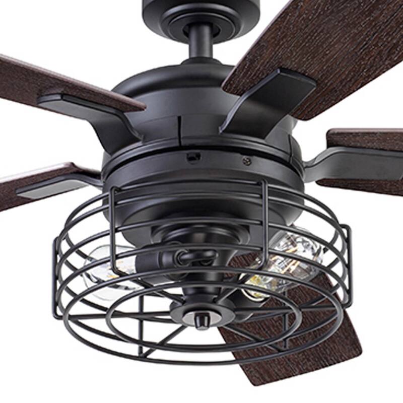 52" Prominence Home Cypher Matte Black Indoor Industrial LED Ceiling Fan with Light, Remote Control - 52