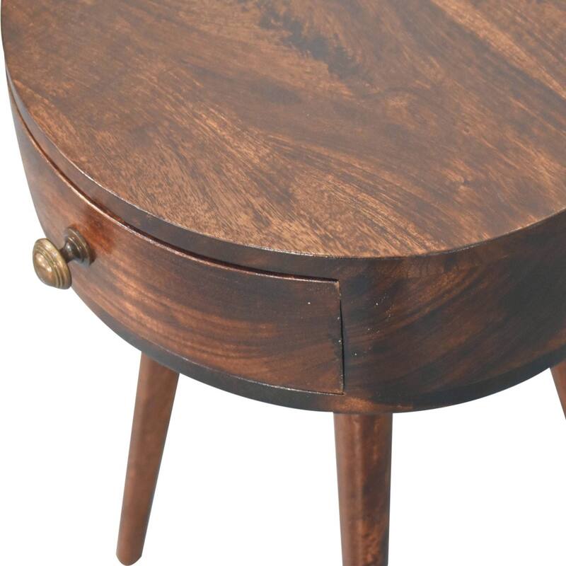 HomeRoots 22" Walnut Solid Wood Round One Drawer Nightstand