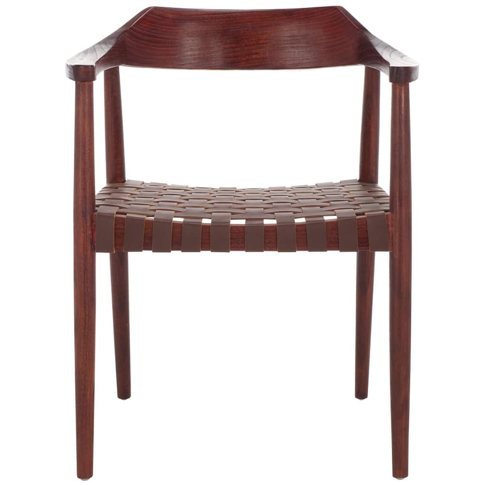 SAFAVIEH Diana Solid Wood & Leather Accent Chair (Fully Assembled) - W22" x D21" x H29" - 22Wx21Dx29H