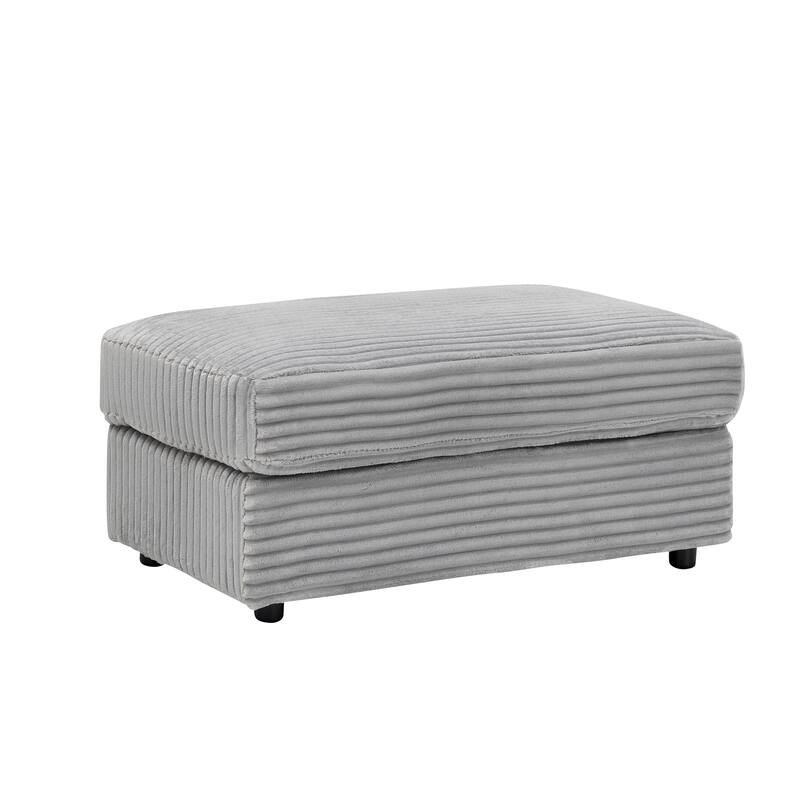 Modern Corduroy 1-Seater Sofa with Ottoman Bench and Cup Holder, Plush Gray Couch with Pillows