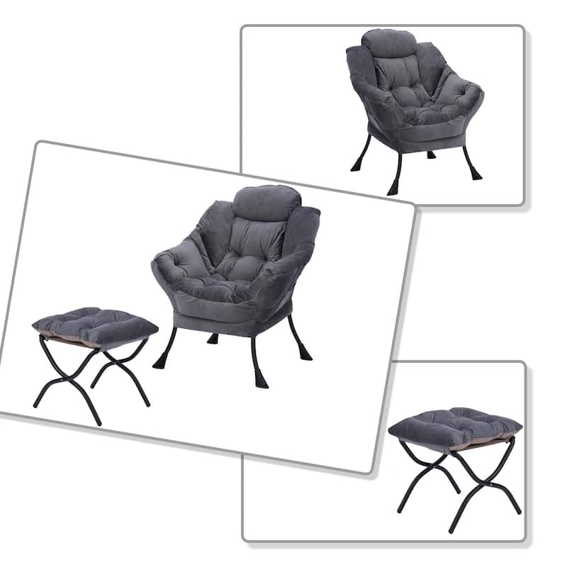 Modern Stylish Fabric Upholstered Accent Leisure Chair with an Ottoman