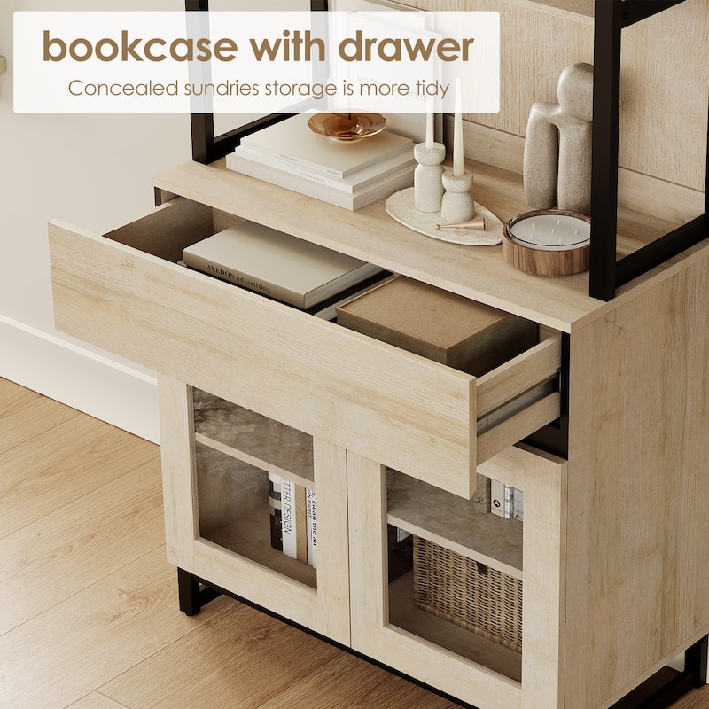 4 PCS Modern 72" Tall Buffet Cabinet with 4 Drawers and Open Shelves, Storage Cabinet for Dining Room or Kitchen