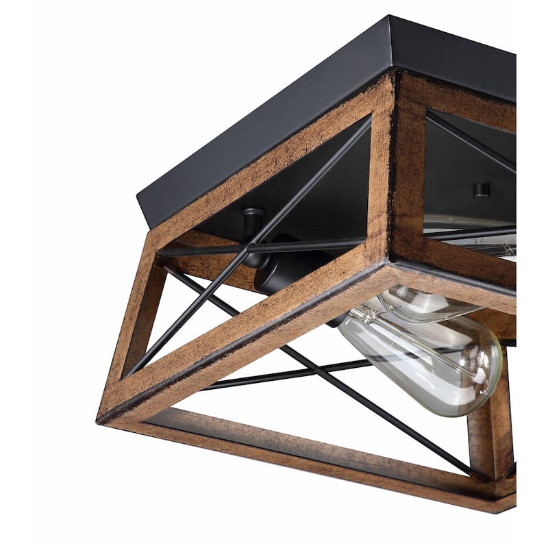 2 Light Caged Square/Rectangle Flush Mount Fixture