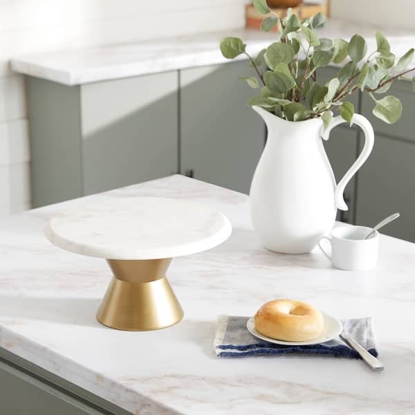 slide 1 of 7, Gold Marble Contemporary Cake Stand 7 x 12 x 12 - 12 x 12 x 7Round