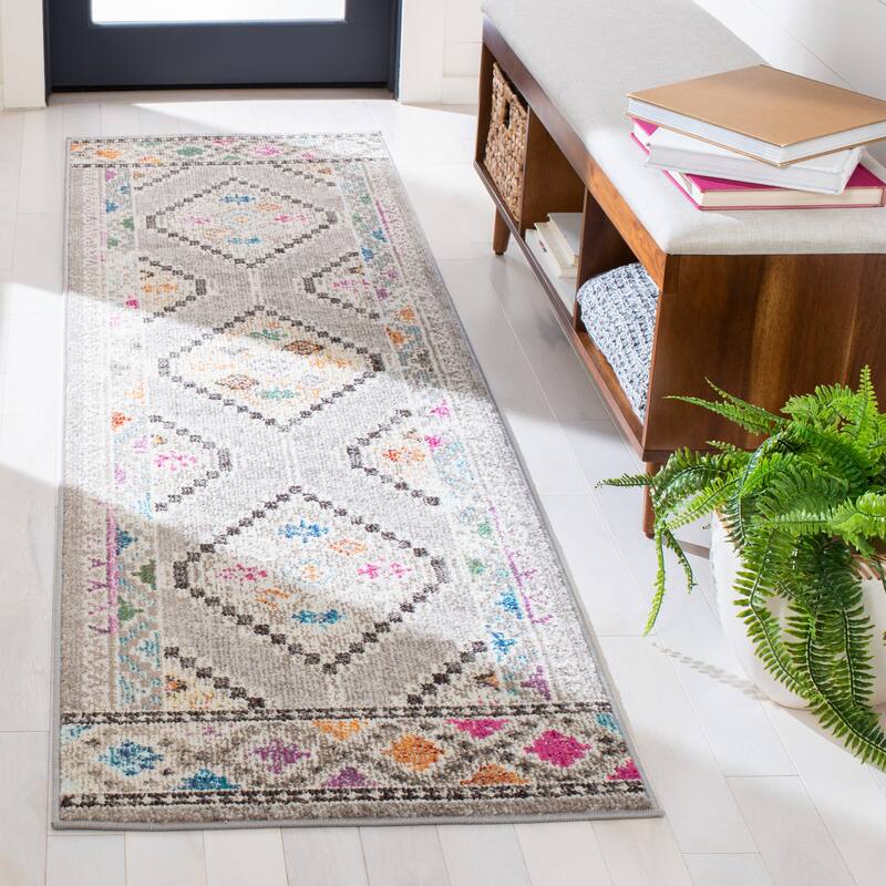 SAFAVIEH Madison Janell Boho Chic Rug - 2' x 8' Runner - Grey/Beige
