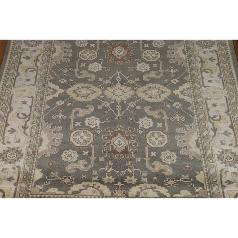 Gray Oushak Indian Area Rug Hand-Knotted Wool Carpet - 9'0"x 11'8"