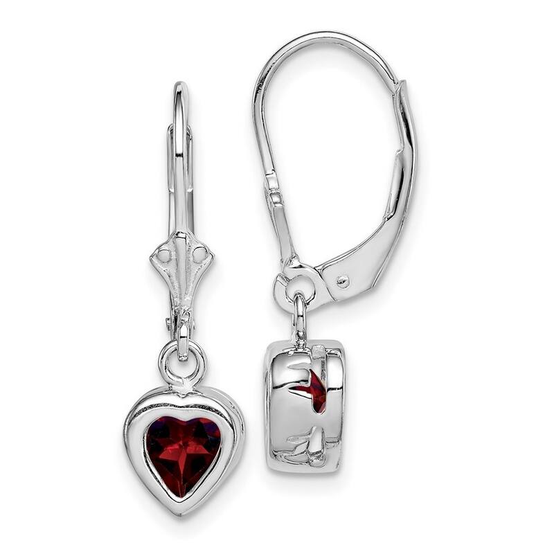 Curata 925 Sterling Silver 25x7mm Bezel 6mm Heart Garnet Leverback Earrings