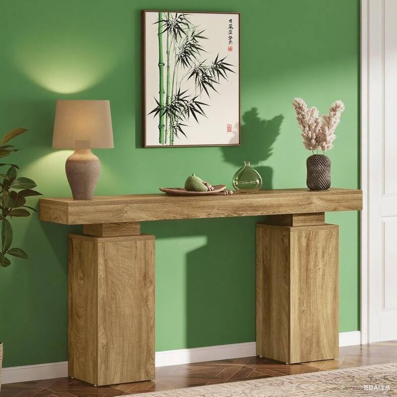Brown MDF Farmhouse Console Table with Rustic Wood-Grain Finish - 63” L x 11.81 W x 33.46 H