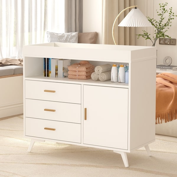 slide 2 of 7, 3-Drawer Baby Changing Table with Removable Changing pad